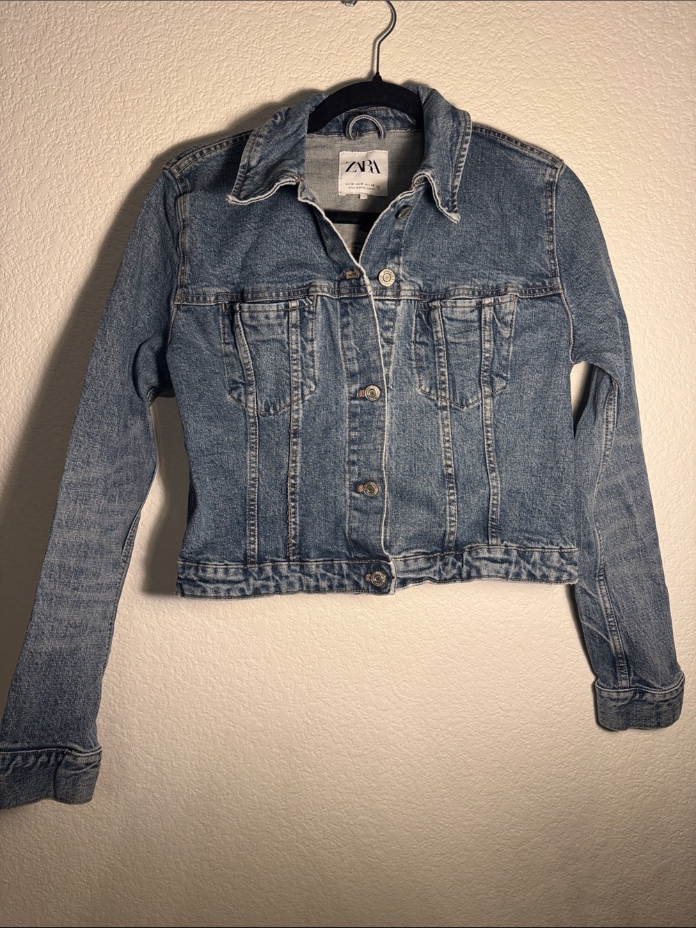 Zara Light Wash Blue Denim Jacket with Button Front